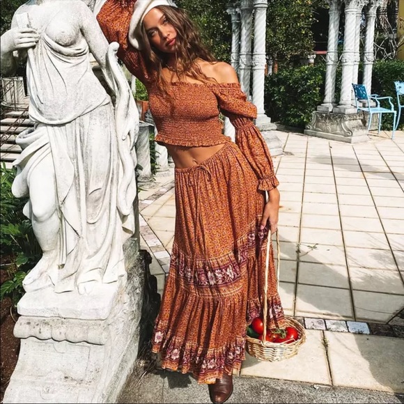 Boho floral gypsy skirt print maxi long blue - Picture 9 of 14